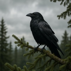 A common raven in a tree